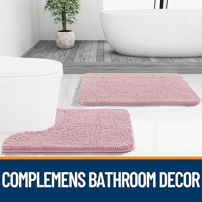 OLANLY Bathroom Rugs 24x16, Extra Soft Absorbent Chenille Bath Rugs, Rubber Backing Quick Dry, Machine Washable Bath Mats for Bathroom Floor, Tub and Shower, Home Decor Accessories, Dusty Rose
