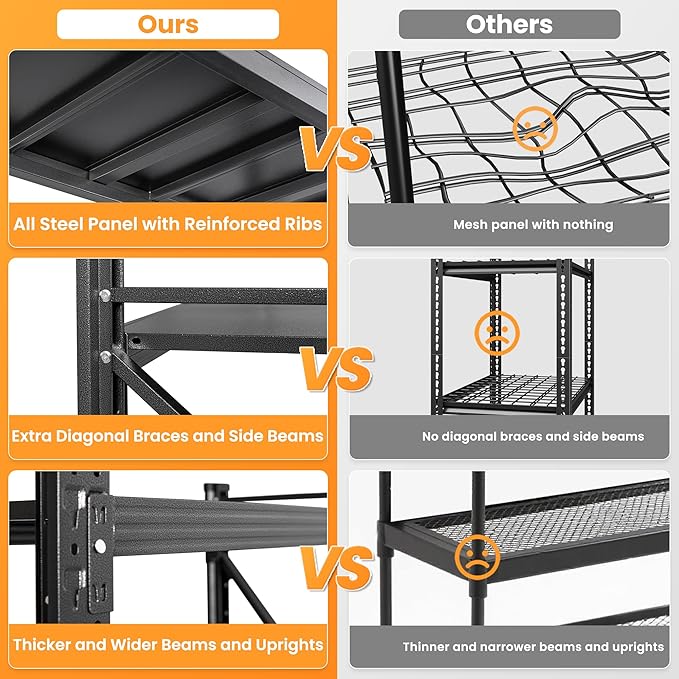 48" W Metal Storage Shelves Heavy Duty, 3000LBS Garage Shelving Units, 4 Tier Tall Metal Shelving, 24" Deep Steel Shelf Rack , Adjustable Utility Standing Shelf for Warehouse/Shop 48"W x 24"D x 70"H