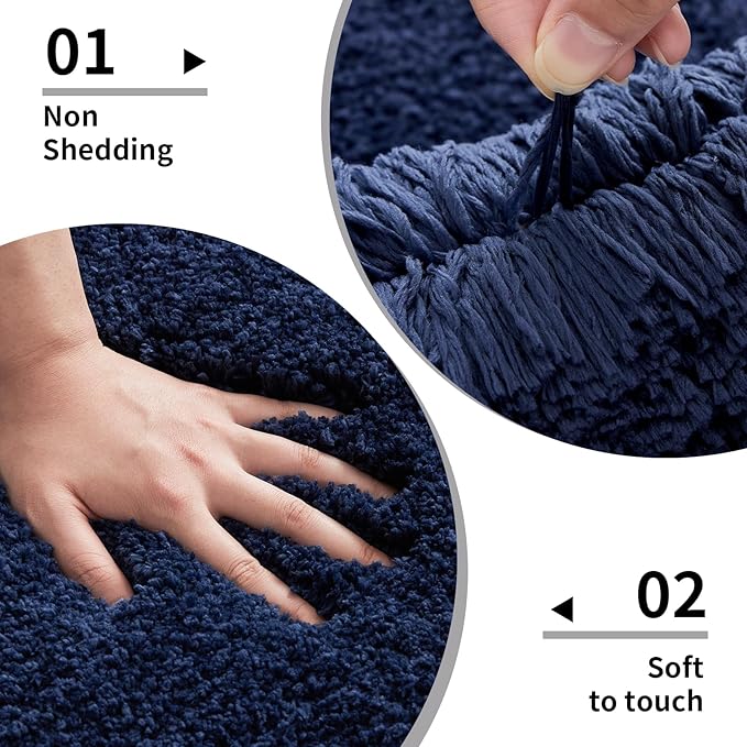 Navy Bathroom Rugs 24x36 Non Slip Fluffy Bath Mat for Bathroom Floor Washable Plush Luxury Bath Rug for Tub Soft Shaggy Absorbent Shower Sink Mat