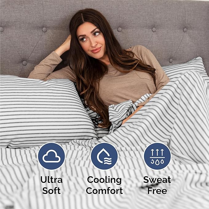 Twin 4 Piece Sheet Set - Cooling & Breathable Bed Sheets - Hotel Luxury Bed Sheets for Women, Men, Kids & Teens - Bedding w/Deep Pockets & Easy Fit - Soft & Wrinkle Free - Twin Grey Stripes Sheets