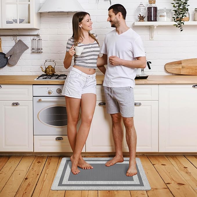 Small Kitchen Mat Cushioned Anti Fatigue Memory Foam Cushioned Rugs Non Slip Comfort Standing Kitchen Floor Mat for Kitchen, Office, Sink, Laundry, Waterproof & Ergonomic 17.3"x27.5" Grey