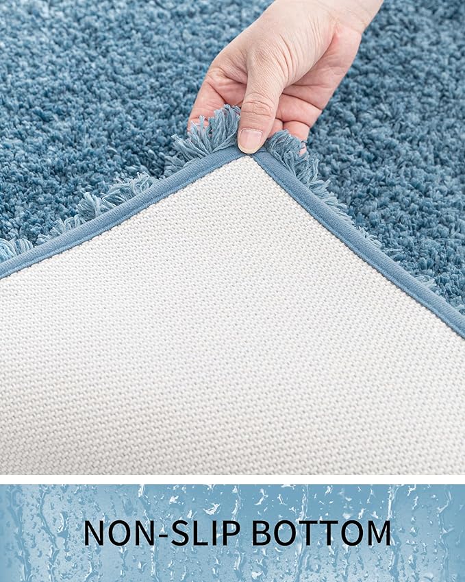 Bathroom Rugs 48x24, Ultra Thick Shaggy Soft Microfiber Absorbent Bath Rug, High Density Foam Latex Non Slip Backing, Machine Washable Bath Mats for Bathroom Floor & Sink, Blue
