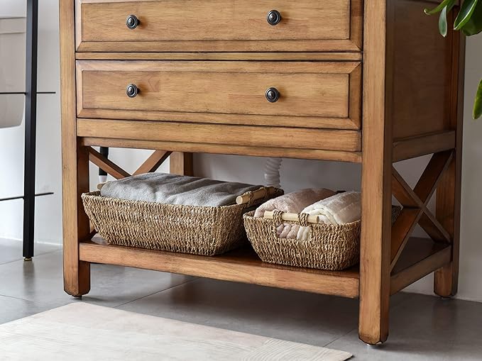 StorageWorks Hand-Woven Jumbo Storage Baskets with Wooden Handles, Seagrass Wicker Baskets for Organizing, 2-Pack