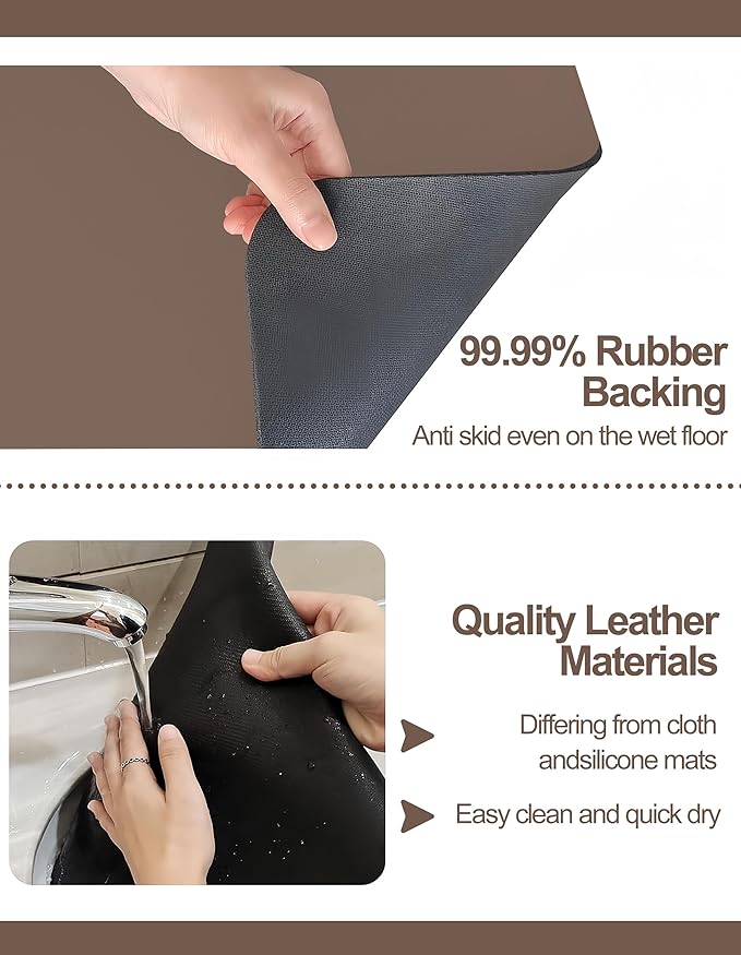 Dish Drying Mat for Kitchen Counter, 12"x19" Dish Drying Pad with Non-slip Rubber Backed, Hide Stain Anti Absorbent for Kitchen Counter, Drying Mat for Coffee Machine Dish Rack (Brown)