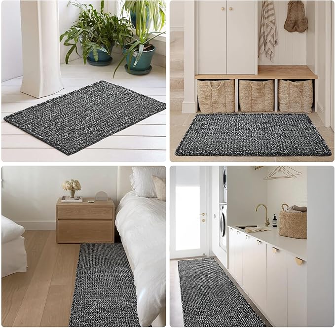 Black and White Bathroom Rugs, Waffle Bath Mat Non Slip Washable Super Absorbent Quick Dry Boho Farmhouse Bathroom Decor, 36"x24" Black and White
