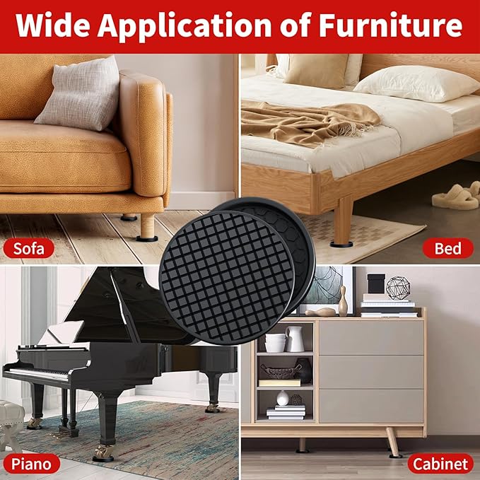 Ezprotekt Non Slip Furniture Pads, 8 Pcs 2" Rubber Caster Cups, Anti Skid Furniture Coasters for Hardwoods Floors, No Slide Furniture Gripper, Floor Protector for Bed Couch Furniture Stoppers (Black)