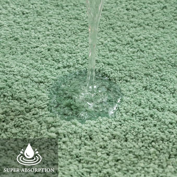 MIULEE Extra Thick Non Slip Bathroom Rug Shaggy Soft Bath Mat Plush Microfiber Absorbent Water for Shower Tub Machine Washable (Sage Green, 16x24 Inches)
