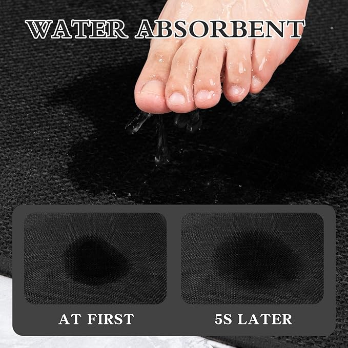chakme Bathroom Rugs Mat 36x25, Ultra Thin Non Slip Bath Mat Large Quick Dry Absorbent Bath Mat for Bathroom Floor, (Black, 36"x25")