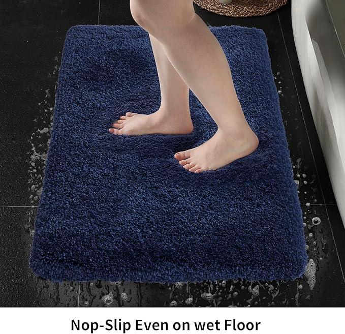 Bathroom Runner Rug 24x70 Navy Non Slip Fluffy Long Bath Mat for Bathroom Floor Washable Plush Luxury Bath Rug for Tub Absorbent Shower Sink Mat Bedside Rug