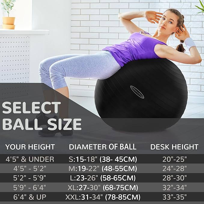 Fitvids Anti-Burst and Slip Resistant Exercise Yoga Fitness Birthing Ball with Quick Pump, 2,000-Pound Capacity, Multiple Colors and Sizes