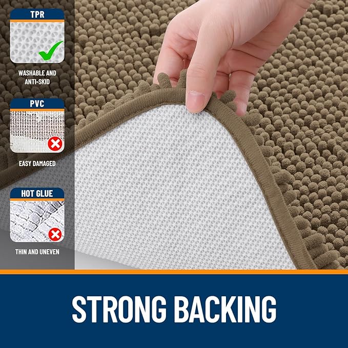 OLANLY Bathroom Rugs Sets 3 Piece, Soft Absorbent Chenille Bath Mats and U-Shaped Contour Toilet Rug, Quick Dry, Home Decor Accessories, Bath Mat Set for Bathroom (36"x24"+24"x16"+24"x20", Tan)