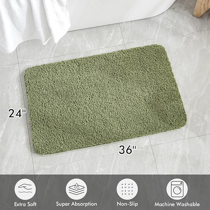 MIULEE Sage Absorbent Bathroom Rugs, Soft Large Bath Mats Non-Slip and Quick-Drying for Bathroom Floor Bathtub Showers, Machine Washable Carpet (24 x 36 Inches)