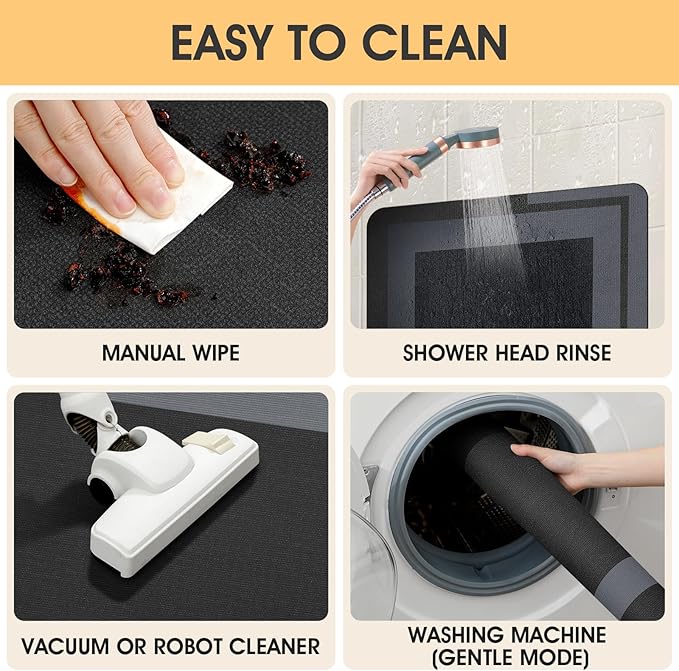 ACCUMTEK Ultra Thin Bath Mat, Upgrade Backing Non Slip Thin Bath Mats Fit Under Door, Quick Dry Ultra Absorbent Bathroom Rugs, Machine Washable Bath Rugs for Bathroom, Bathtub, Black/Bordered/3 Piece