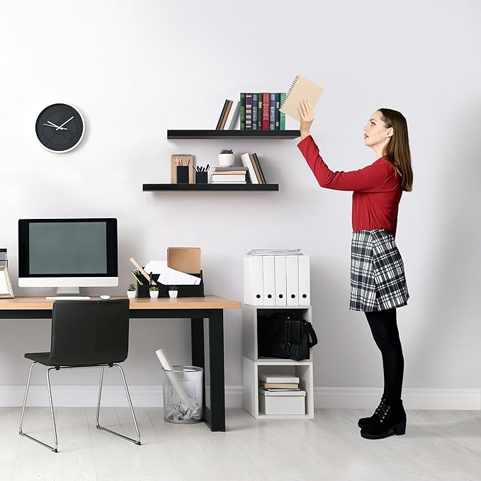 Sorbus Floating Shelves for Wall - 24" Bathroom Shelves, Wall Decor for Bedroom, Kitchen, Living Room, Home Decor & Book Storage - Mounted Floating Shelf with Invisible Brackets (Black, 2 Pack)