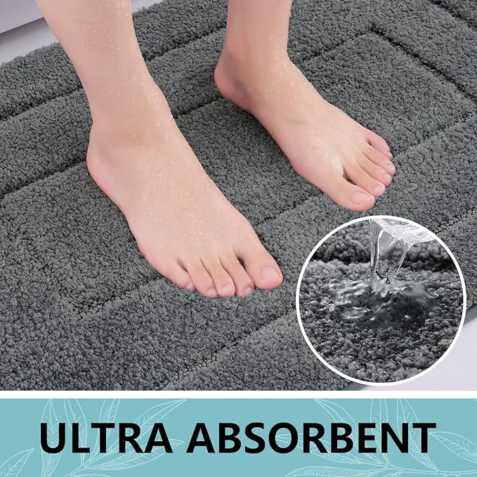 Buganda Bathroom Rugs, 47" x 24", Soft and Absorbent Microfiber Bath Rugs, Non-Slip Shaggy Shower Carpet, Machine Wash Dry Bath Mats for Bathroom Floor, Tub and Shower, Dark Grey