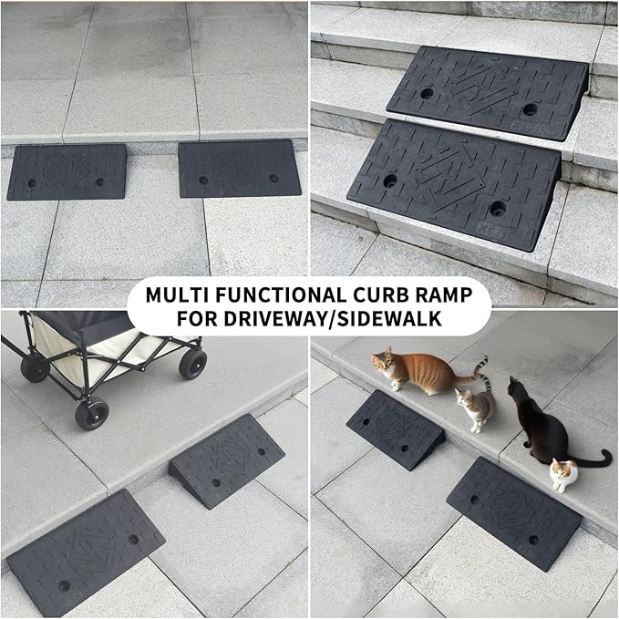 Rubber Curb Ramps for Driveway Sidewalks Shed Entry 2.4 Inch Rise Height 2 Pack 19.68" L x 9.84" W W Threshold Ramp for Cars Motorcycles Lawn Mowers 7000lbs Load Capacity