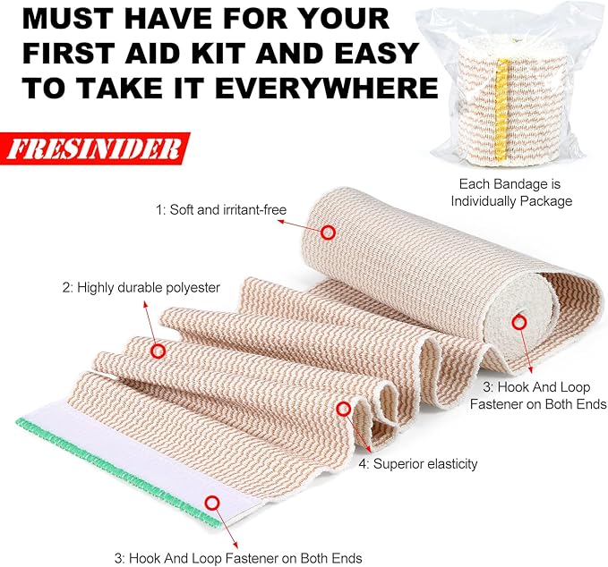 FRESINIDER Premium Elastic Bandage Wrap, 4 Pack 6" × 4.5 Yards (13.5 ft) Cotton Latex-Free Compression Wrap with Touch Closure, Reusable Support Bandage for Sports, Exercise, and Daily Joint Support