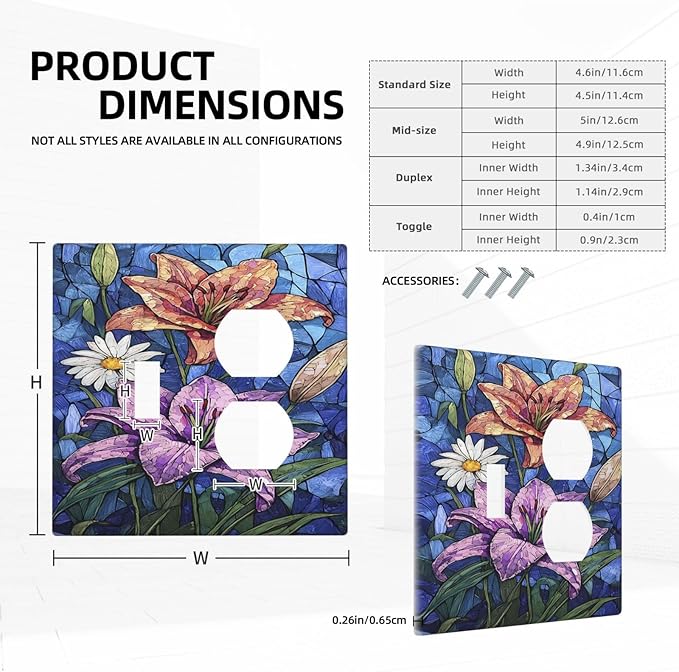 Wallplates Vintage Colorful Flower Oil Painting Style 1 Toggle 1 Duplex Switch Plate Electrical GFCI Faceplate Decorative Light Switch Covers for Bedroom Bathroom Decor