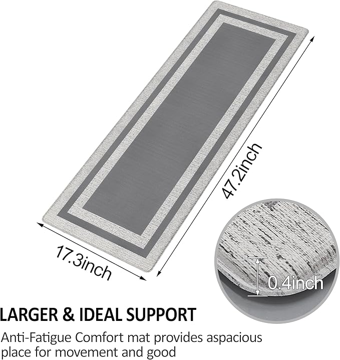 Anti Fatigue Rugs Non Skid Waterproof Floor Mat Cushioned Grey and Gray Farmhouse Comfort Standing Kitchen Mats for Floor, House, Sink, Office 17.3"x47.2"