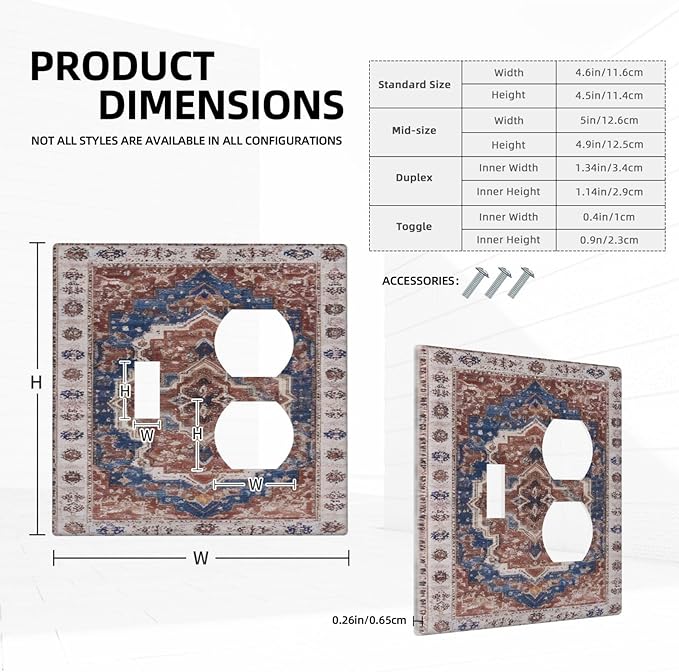 Vintage Orange Medallion Pattern Outlet Covers 2 Gang Combination 1 Toggle/1 Duplex Light Switch Cover Decorative Gfci Wall Plate Electrical Receptacle Switchplate Bathroom Decor