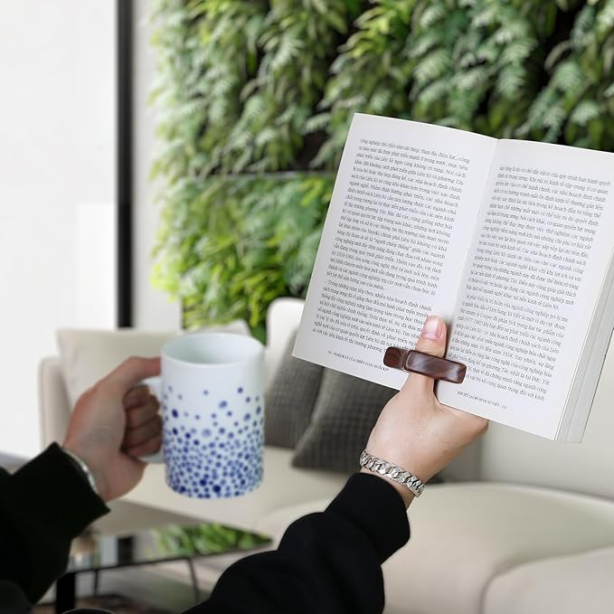 Walnut Book Page Holder, Smooth Finish Wood Book Holder for Reading, Ideal Book Reader Gifts & Reading Accessories,Book Worm Gifts for Women, Thumb Book Page Holder (Mini), Brown