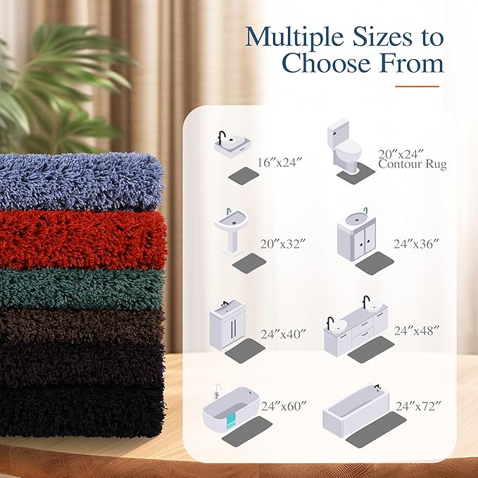Walensee Bath Rug for Non-Slip Bath Mat (20 x 32, Black) Water Absorbent Soft Microfiber Shaggy Rug Machine Washable Thick Plush Shower Mat