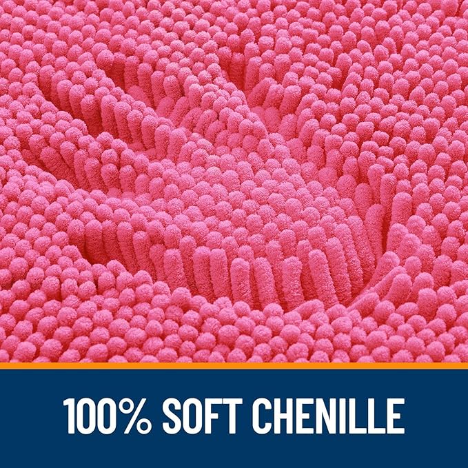 OLANLY Bathroom Rugs Sets 3 Piece, Soft Absorbent Chenille Bath Mats and U-Shaped Contour Toilet Rug, Quick Dry, Home Decor Accessories, Bath Mat Set for Bathroom (30"x20"+24"x16"+24"x20", Hot Pink)