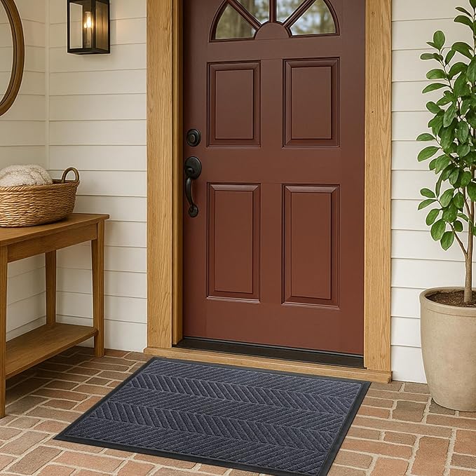 Front Door Mat 47"x32" Indoors Outdoors Welcome Mats, Waterproof Non-Slip Rubber Backing Heavy Duty Doormat Outside Entrance, Low Profile Entryway Rugs Floor Mat for Patio, Pattern A Grey
