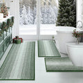 BSICPRO Bathroom Rugs Sets 3 Piece, Toilet Rugs U-Shaped Contour Bath Mat Set, Long Striped Absorbent Non Slip Chenille Shower Mat, Hunter Green