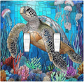 Decorative Switch Plates Nautical Sea Turtle Coral Jellyfish 2 Gang Double Toggle Outlet Light Switch Cover Wall Plate Electrical Faceplate For Kids Room Nursery Decor