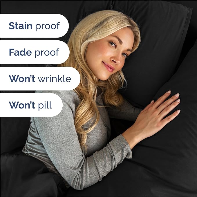 Full 6 Piece Sheet Set - Cooling & Breathable Bed Sheets - Hotel Luxury Bed Sheets for Women, Men, Kids & Teens - Comfy Bedding with Deep Pockets & Easy Fit - Soft and Wrinkle Free - Full Black Sheets