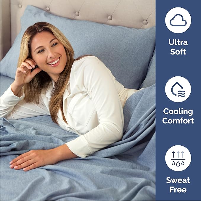 Cal King 6 Piece Sheet Set - Cooling & Breathable Bed Sheets - Hotel Luxury Bed Sheets for Women, Men, Kids & Teens - Deep Pockets - Easy Fit - Soft and Wrinkle Free - Cal King Heathered Blue Sheets