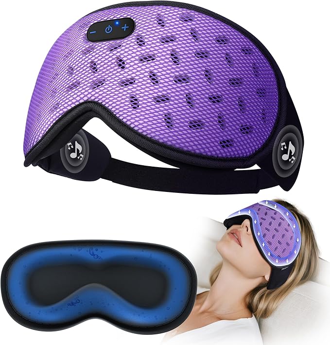 Sleep Mask Headphones Bluetooth 5.4 with 3D Removable Hot & Cold Compress, TOPOINT Weighted Eye Mask Blackout Soft, Cooling Breathable for Women Men Deep Sleep Relax Tired Eyes Migraine Office Travel