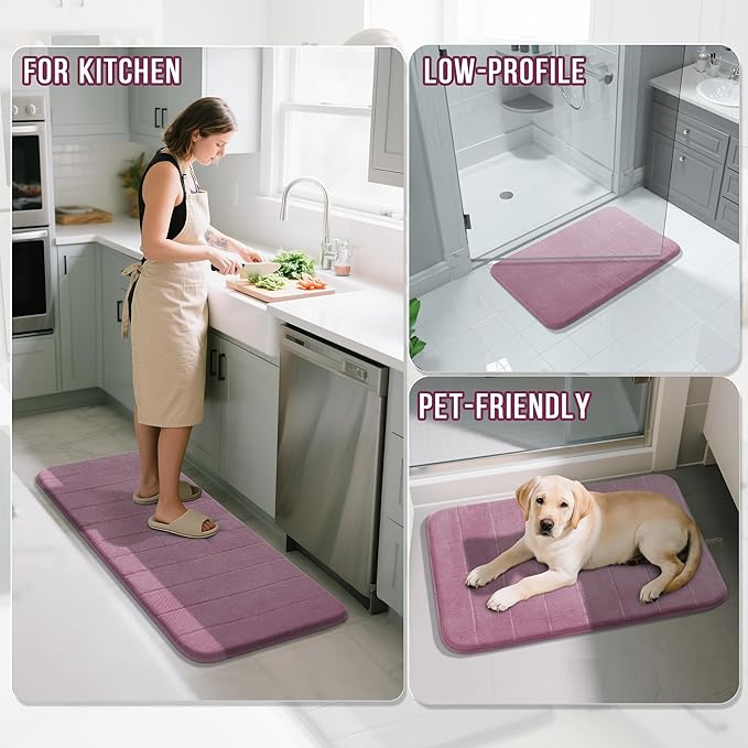 Yimobra Memory Foam Bath Mat, Super Soft Absorbent Bathroom Rug Non Slip, Quick Dry, Machine Washable Floor Carpet for Tub Shower, Home Decor Accessories, 24x17, Mauve