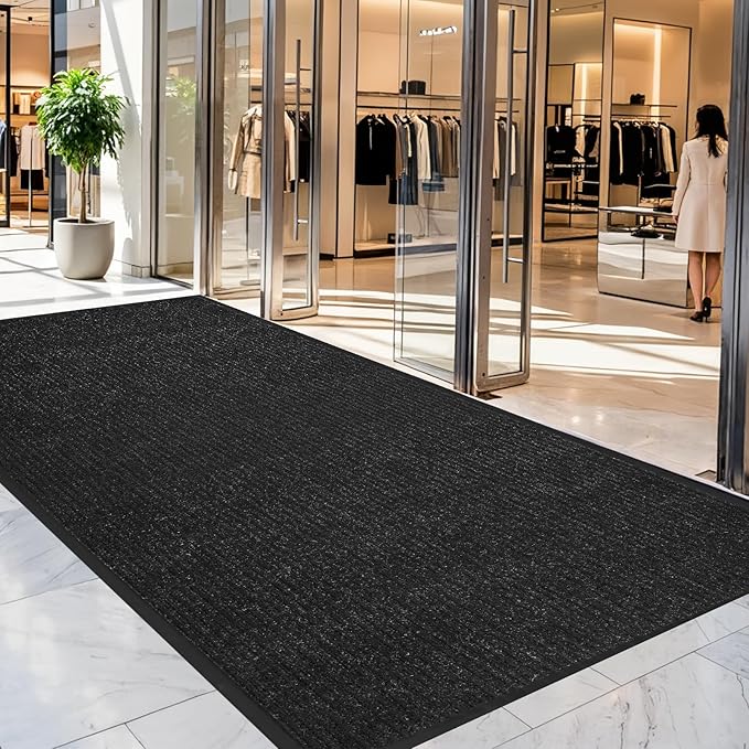 3' X 10' Commercial Grade Hallway Runner Rug, Industrial Rug Heavy Duty Brush Step Entrance Mat Weather Utility Rug with Non Slip Rubber Backing, Commercial Traffic Guard Door Carpet, Black