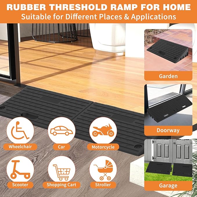 4.3" Rise Rubber Threshold ramp for Doorway/Cars, Step/Stair Rubber ramp with with Non-Slip Surface for wheelchairs/Curb/shed, 2200Pounds Load Capacity.