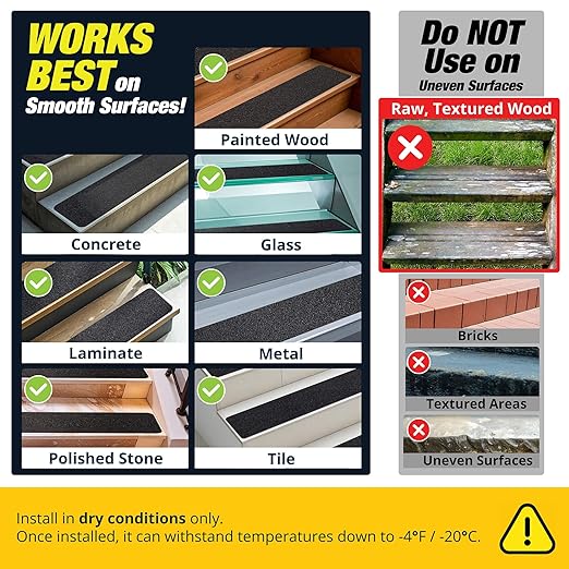 Outdoor Stair Treads Non Slip 30" x 8" - 12-Pack Weather Resistant Exterior Grip Tape for Wooden Steps - Anti Skid Strips - Waterproof 80-Grit Adhesive Treads