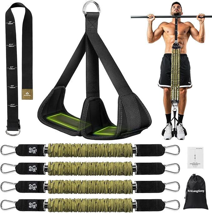 Pull Up Assistance Bands with Foot Support Pedal - 320LBS /400LBS Heavy Duty Resistance Bands Adjustable Weight/Height with 80Lbs Bands&Measured Strap for Strength Training Home Gym