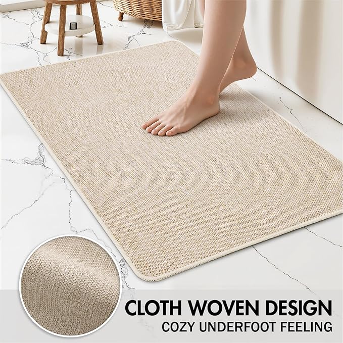 MIULEE Set of 2 Ultra Thin Bathroom Rugs, Rubber Bath Mats for Bathroom Non Slip, Quick Dry Absorbent Bath Rug Machine Washable, Fit Under Door, Shower, Sink, Home Decor, Light Beige, 17"x27"+20"x32"