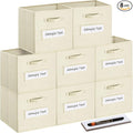 artsdi 13x13x13 storage cube bins(Set of 8) Fabric storage cubes with 8 Labels Window Cards & a Pen, storage cubes 13x13, Collapsible 13 inch cube storage bins, Cubby Boxes, Beige