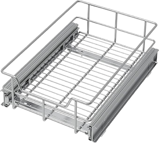 Pull Out Cabinet Organizer 11" W X 22" D, Slide Out Drawers For kitchen organizers and storage, Pull Out Drawers For Cabinets Capacity Heavy Duty Caddy, Cabinet Shelves Chrome-Plated, Bathroom Pantry
