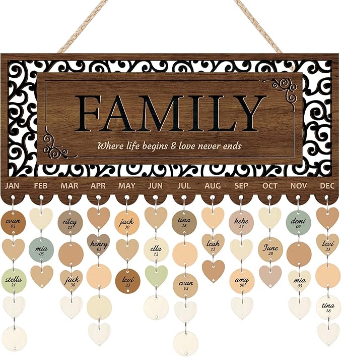 KAlRNE Vintage Family Birthday Board,Rustic Farmhouse Anniversary Board,Wooden Family Birthday Reminder Calendar Wall Hanging DIY Birthday Tracker Plaque Wall Art,Mother's Day Gift for Mom Grandma