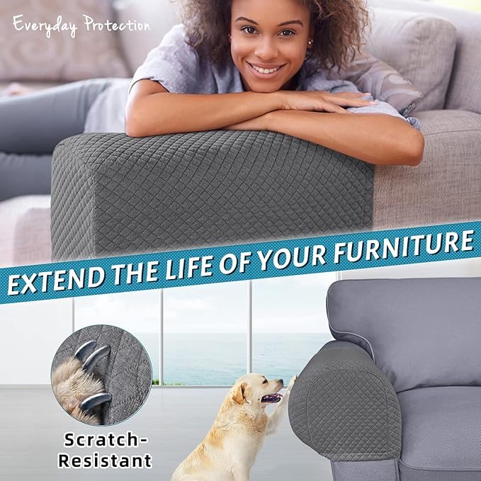 Roytub Stretch Couch Arm Covers, Breathable Armrest Covers for Sofas and Chairs Arm Cover Keep Your Home Clean, Sofa Arm Cover can Decorate and Protect Your Sofa(2 PCS, Grey)