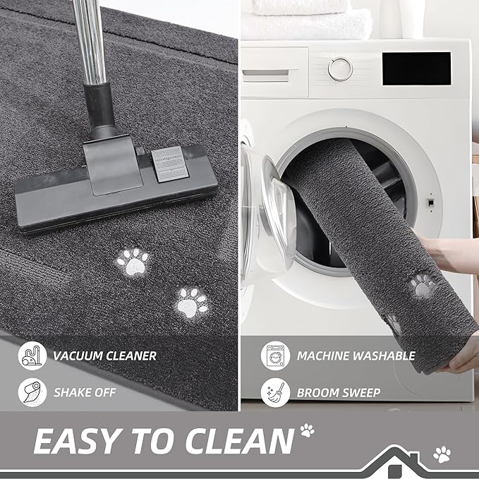 BEQHAUSE Dog Door Mat for Muddy Paws 32"x48" Dirt Trapper Absorbent Doormat Non Slip Entryway Rugs Washable Stain Resistant Welcome Floor Mat Soft Low-Profile for Front Back Door, Dark Grey