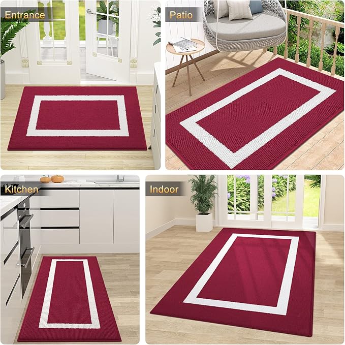 OLANLY Indoor Door Mat, 59x35, Non-Slip Absorbent Resist Dirt Entrance Mat, Washable Low-Profile Inside Entry Doormats for Entryway, Red