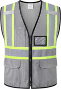 Reflective Safety Vest for Men Women Hi Vis Vest with Pockets High Visibility Vest Mesh Construction Vests Meets ANSI/ISEA Standards (Grey-33, X-Large)