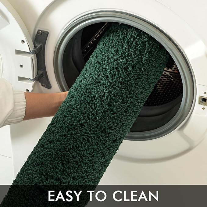 MIULEE Christmas Dark Green Extra Thick Non Slip Bathroom Rug Shaggy Soft Bath Mat Plush Microfiber Absorbent Water for Shower Tub Machine Washable (24x70 Inches)
