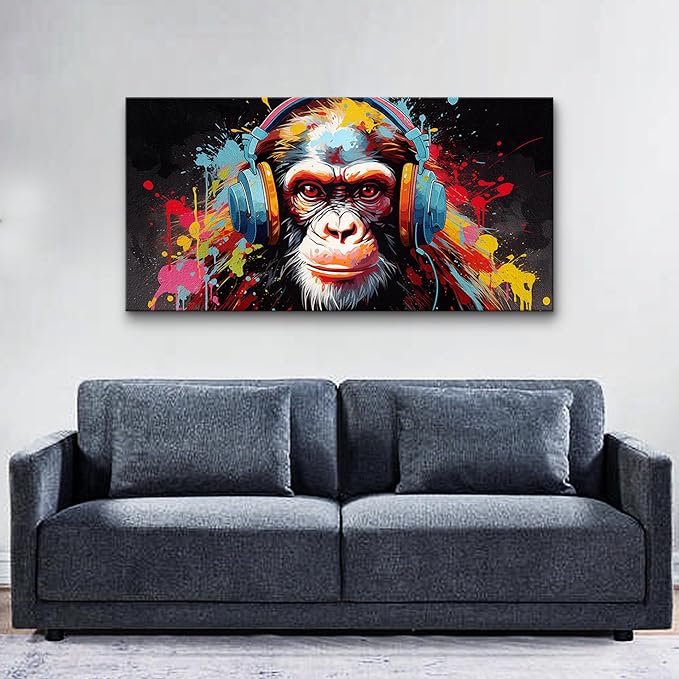 MHARTK66 Large Canvas Painting Wall Art For Living Room Wall Decor For Office Bedroom Abstract Wall Decorations Wall Poster Colorful Gorilla Pictures Home Walls Decor Artworks Ready To Hang 24X48