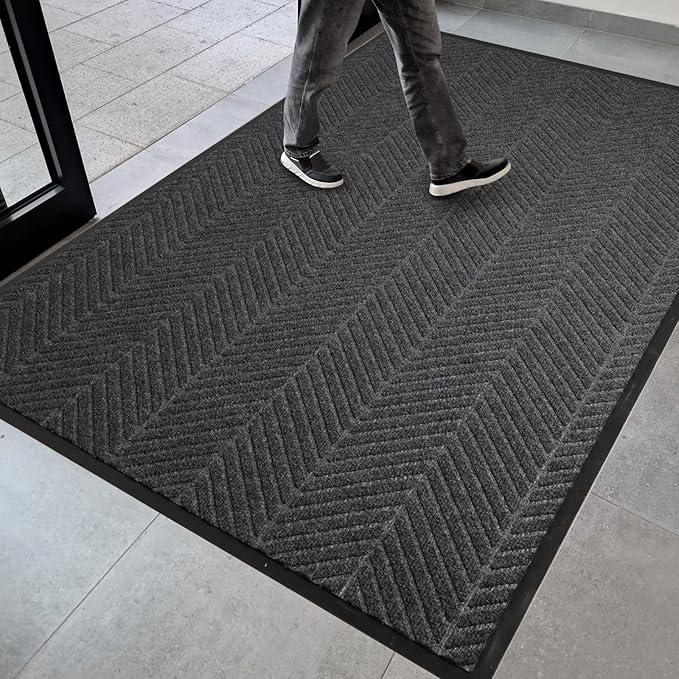 4′ x 8′ Heavy Duty Front Door Mat Indoor Outdoor Entrance, Large Non-Slip All Weather Commercial Floor Mat for Entryway, Low Profile Waterproof Outdoor Rug for Garage (48" x 96", Charcoal Grey)