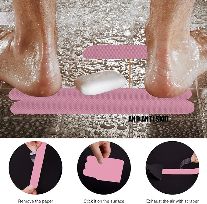 Anti Slip Shower Stickers, Safety Bathtub Strips Adhesive Decals with Premium Scraper for Bath Tub Shower Stairs Ladders Boats
